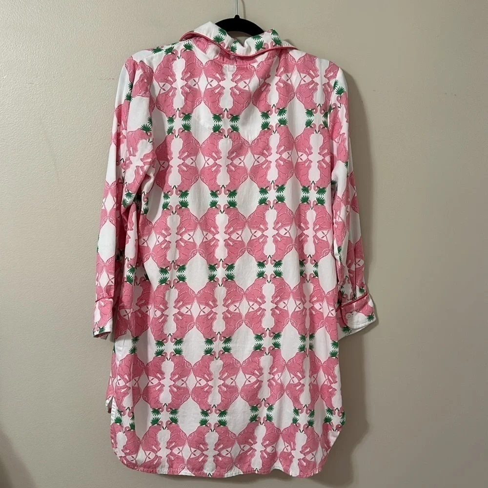 Jaye’s Studio Button Front Sleep Shirt Pink, White&Green Elephant Print Sz Small
